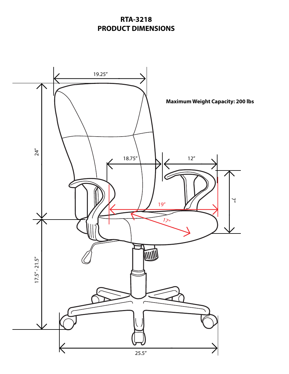 Rta-3218 product dimensions | RTA Products RTA-3218 User Manual | Page 2 / 3