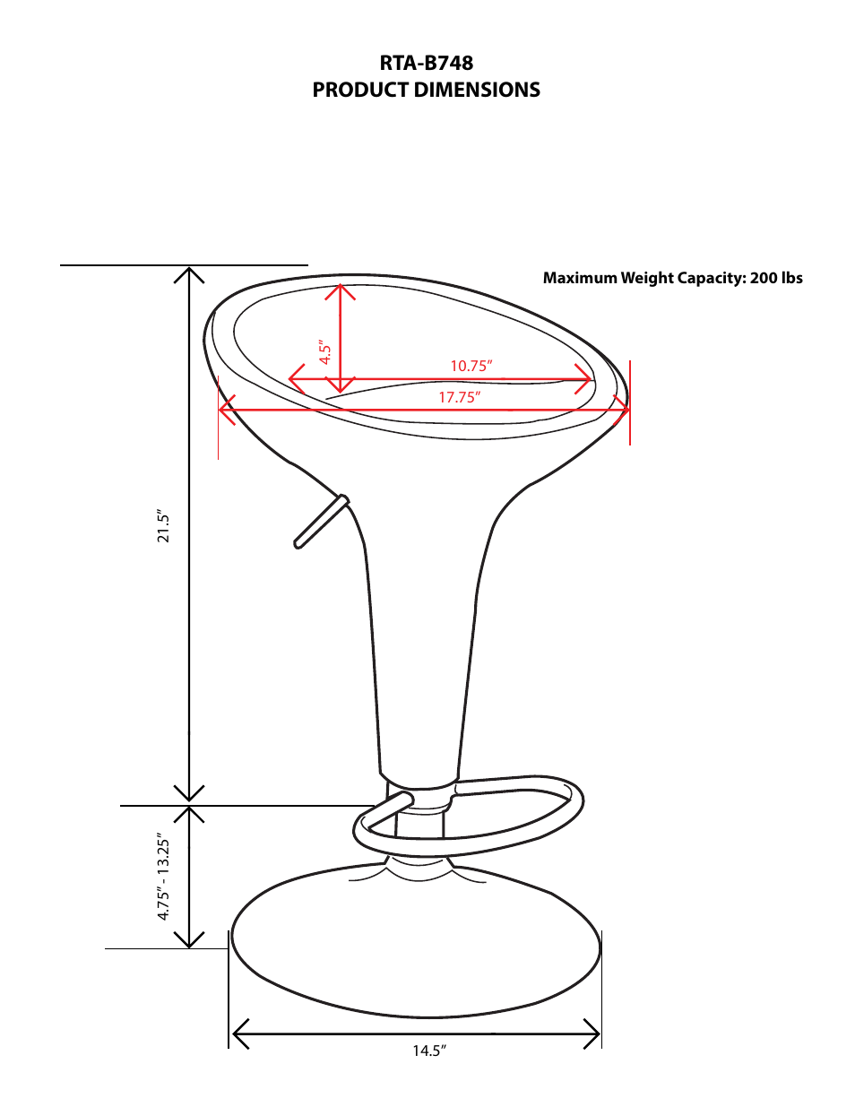 Rta-b748 product dimensions | RTA Products RTA-B748 User Manual | Page 2 / 3