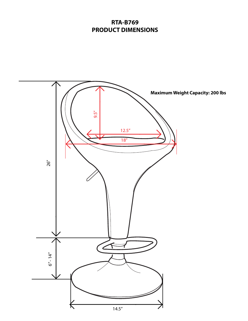 Rta-b769 product dimensions | RTA Products RTA-B769 User Manual | Page 2 / 3