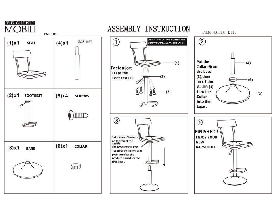 RTA Products RTA-B111 User Manual | 3 pages