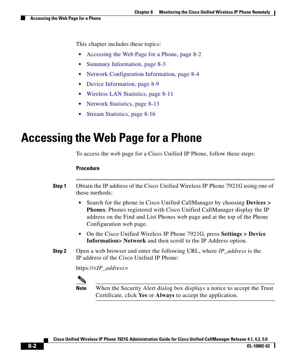 Accessing the web page for a phone | Cisco OL-10802-02 User Manual | Page 2 / 20