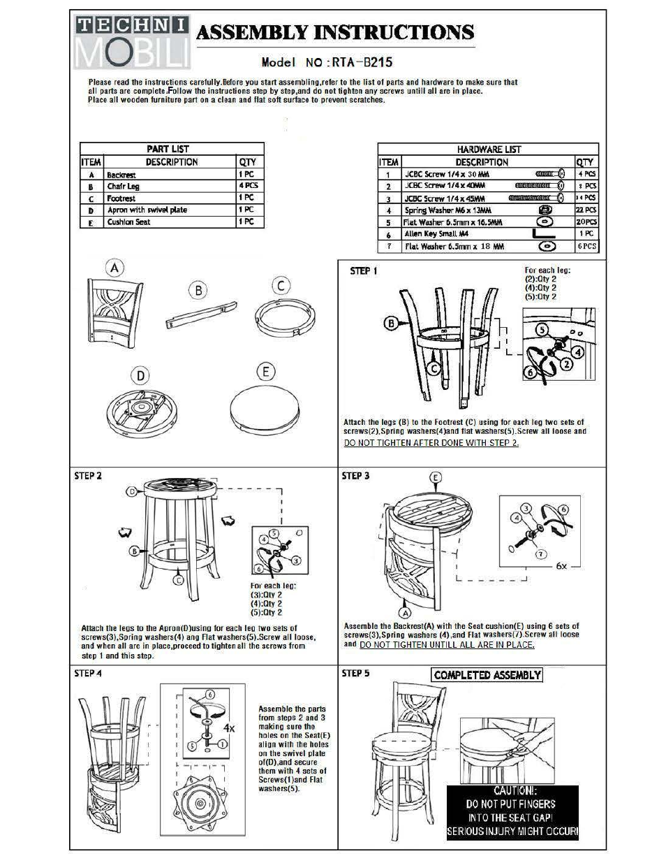 RTA Products RTA-B215 User Manual | 3 pages