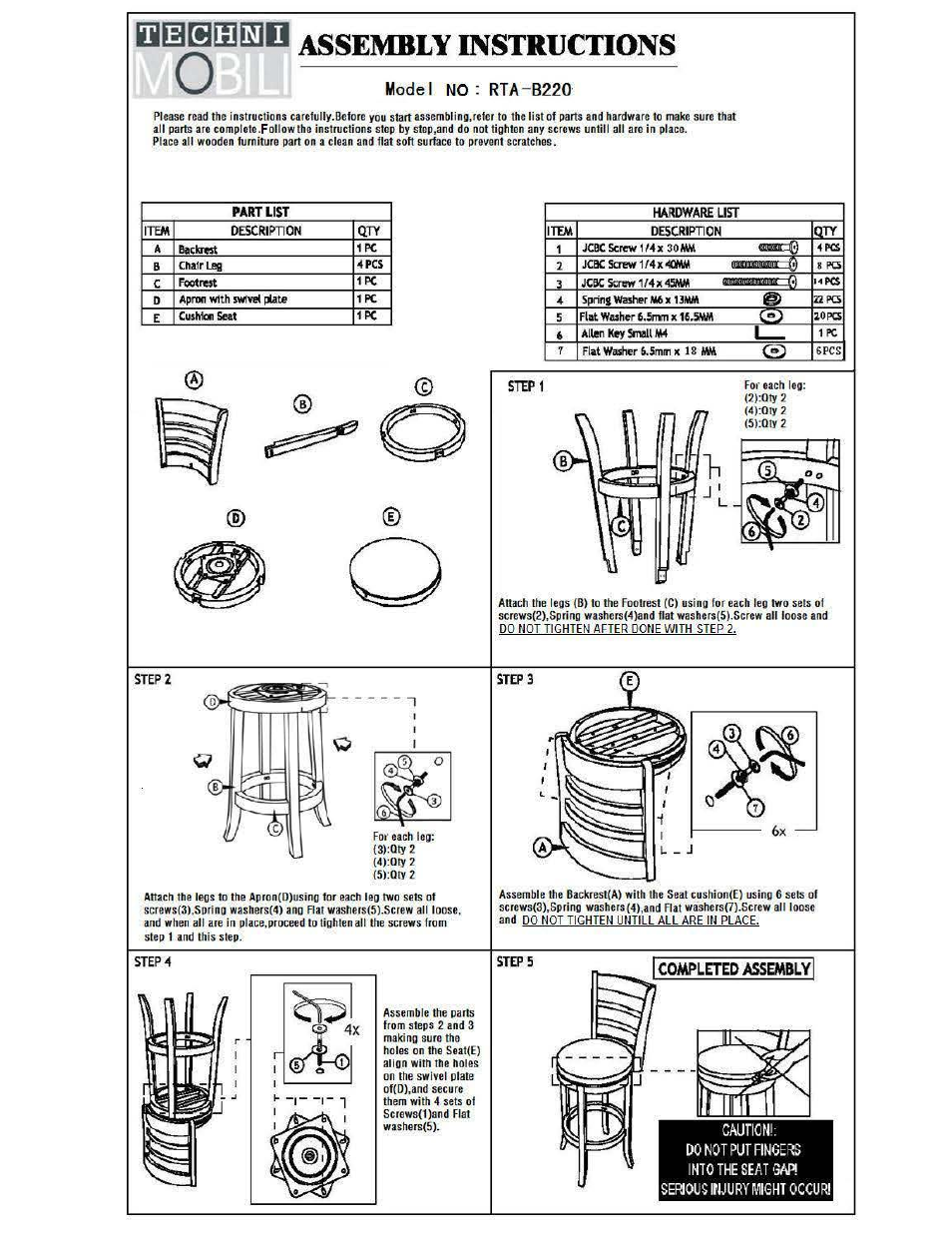 RTA Products RTA-B220 User Manual | 3 pages
