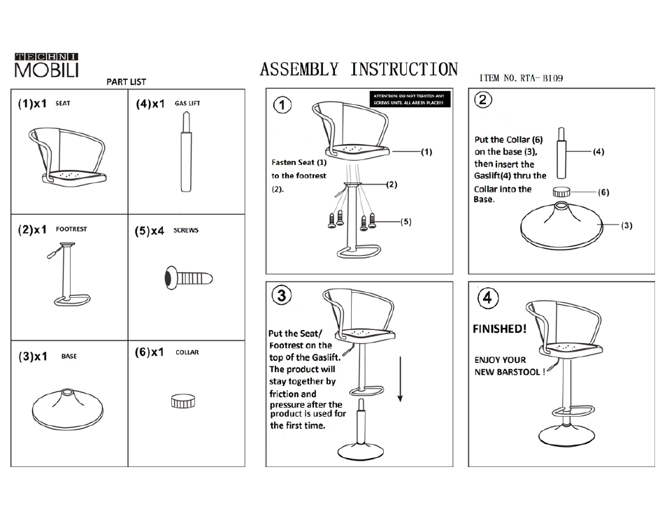 RTA Products RTA-B109 User Manual | 3 pages
