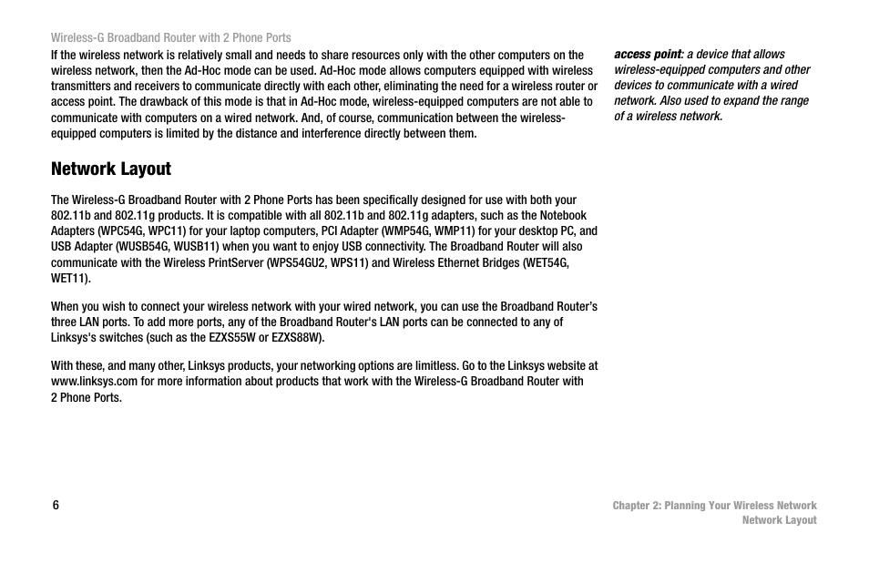 Network layout | Cisco WIRELESS-G WRT54GP2 User Manual | Page 12 / 112