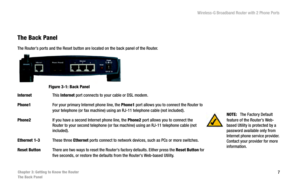 Chapter 3: getting to know the router, The back panel | Cisco WIRELESS-G WRT54GP2 User Manual | Page 13 / 112