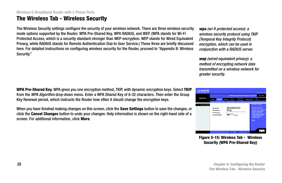 The wireless tab - wireless security | Cisco WIRELESS-G WRT54GP2 User Manual | Page 36 / 112