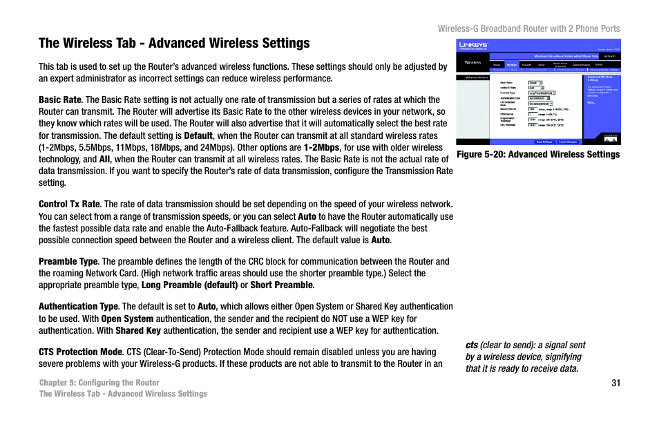 The wireless tab - advanced wireless settings | Cisco WIRELESS-G WRT54GP2 User Manual | Page 39 / 112