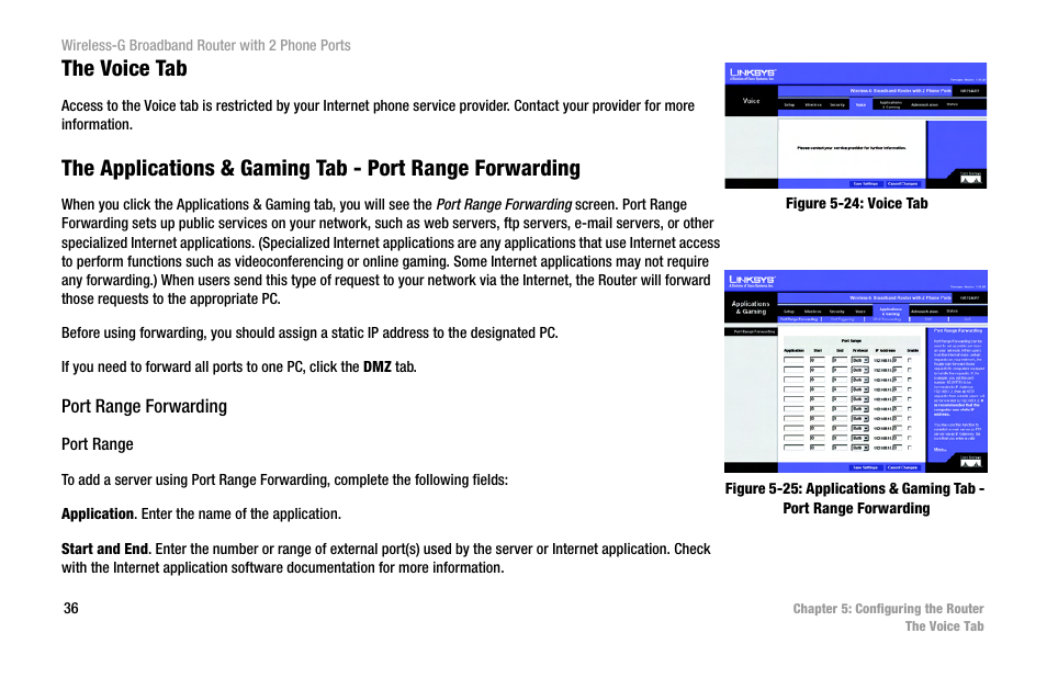 The voice tab | Cisco WIRELESS-G WRT54GP2 User Manual | Page 44 / 112