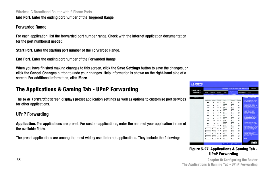 The applications & gaming tab - upnp forwarding | Cisco WIRELESS-G WRT54GP2 User Manual | Page 46 / 112