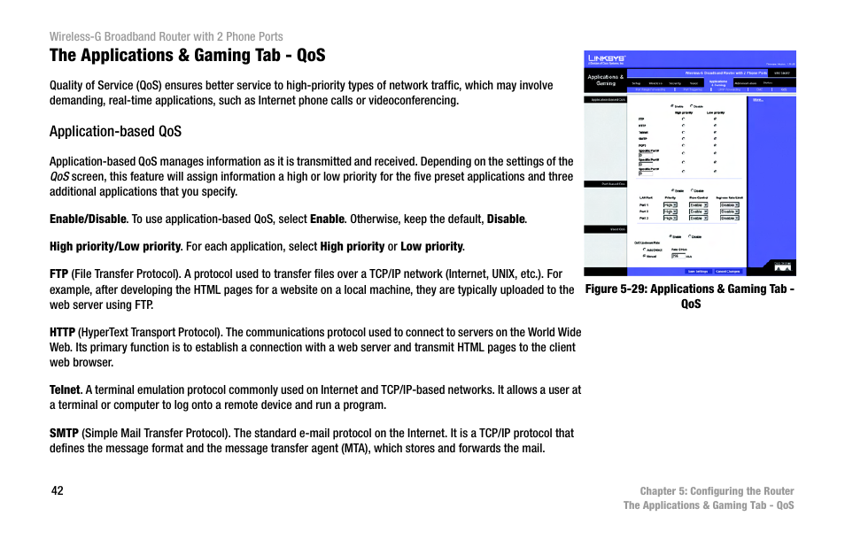 The applications & gaming tab - qos | Cisco WIRELESS-G WRT54GP2 User Manual | Page 50 / 112