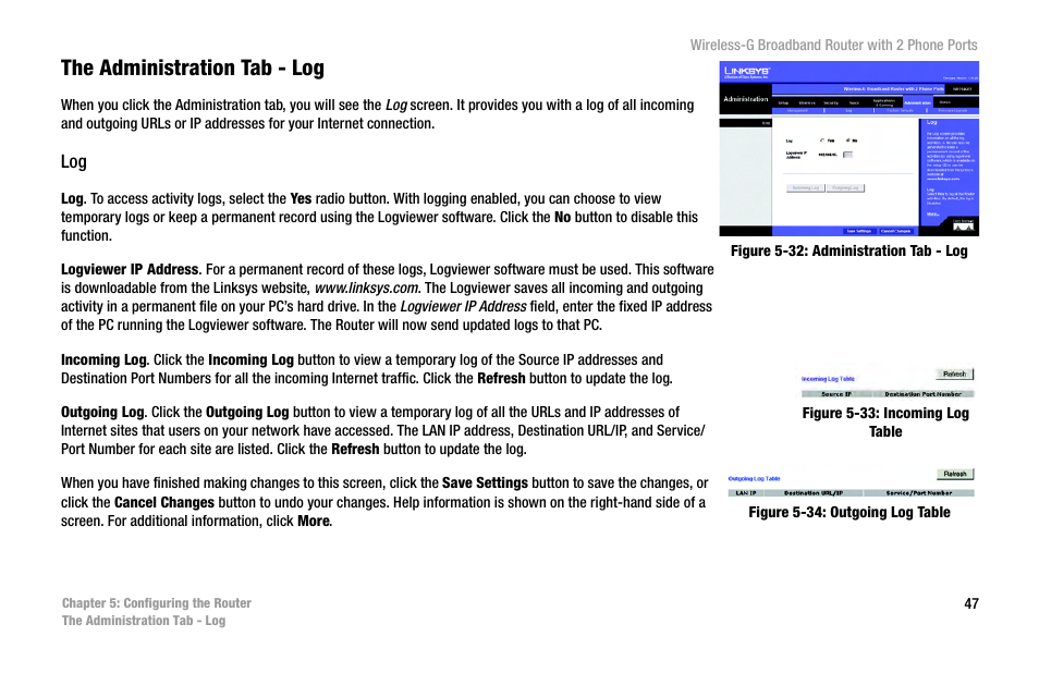 The administration tab - log | Cisco WIRELESS-G WRT54GP2 User Manual | Page 55 / 112