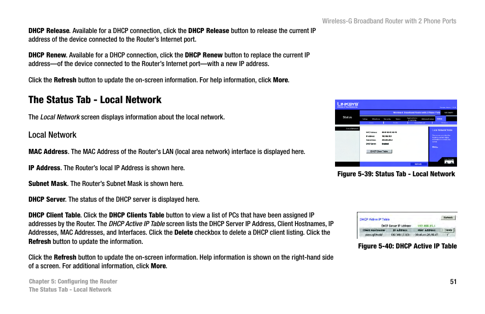 The status tab - local network | Cisco WIRELESS-G WRT54GP2 User Manual | Page 59 / 112