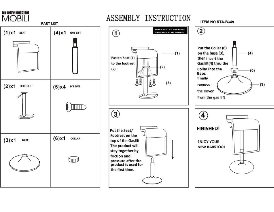 RTA Products RTA-B349 User Manual | 3 pages