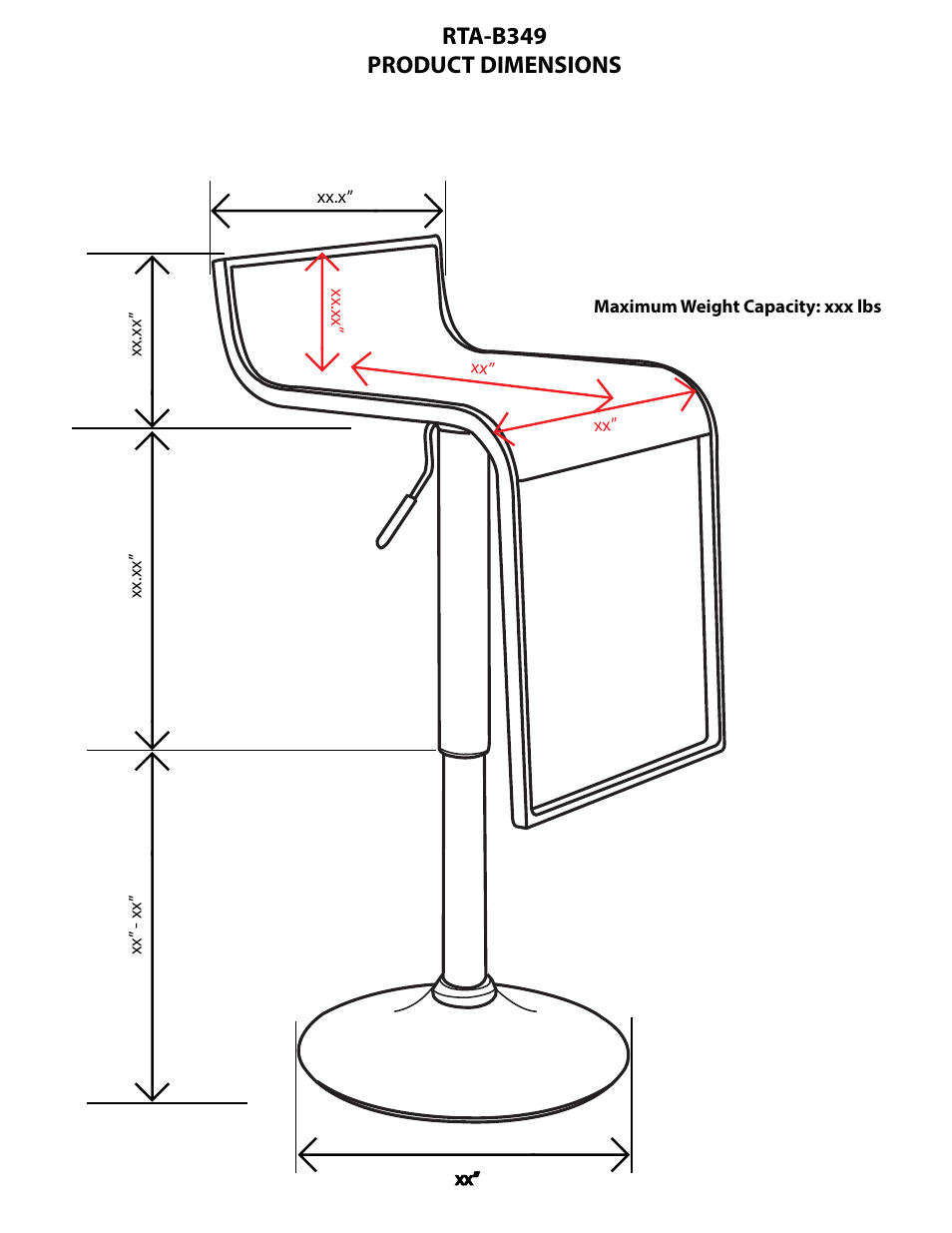 Rta-b349 product dimensions | RTA Products RTA-B349 User Manual | Page 2 / 3