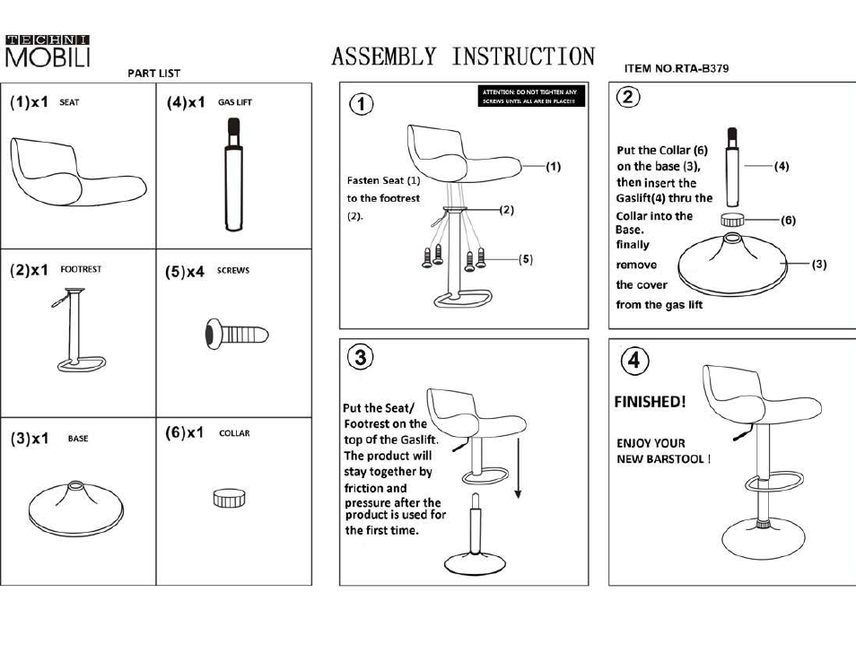 RTA Products RTA-B379 User Manual | 3 pages