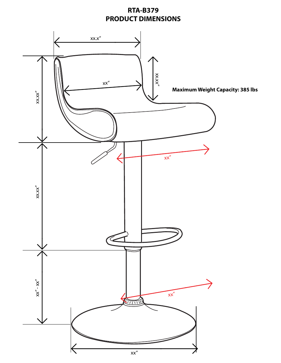 Rta-b379 product dimensions | RTA Products RTA-B379 User Manual | Page 2 / 3