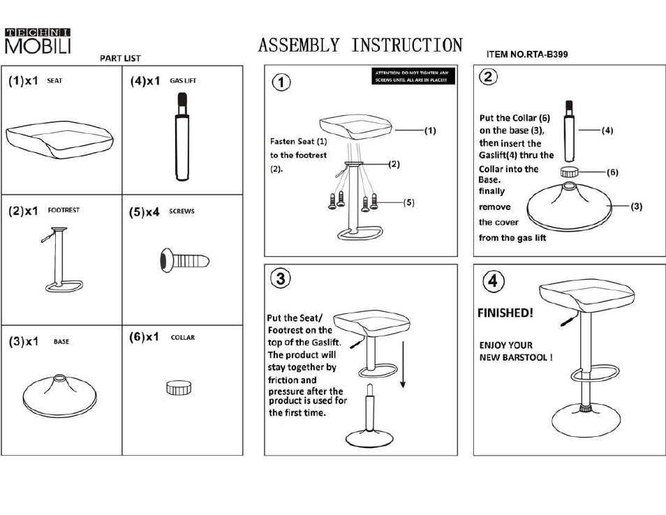 RTA Products RTA-B399 User Manual | 3 pages