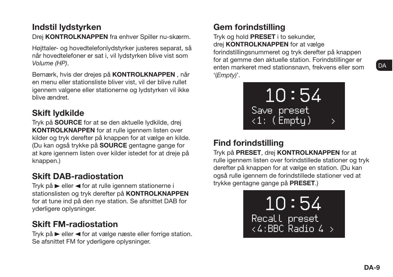 Indstil lydstyrken, Skift lydkilde, Skift dab-radiostation | Skift fm-radiostation, Gem forindstilling, Find forindstilling | Ruark Audio R1 (mk3) User Manual | Page 29 / 160