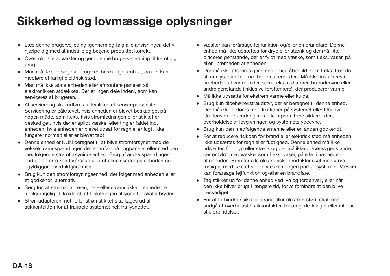 Sikkerhed og lovmæssige oplysninger, Da-18 | Ruark Audio R1 (mk3) User Manual | Page 38 / 160