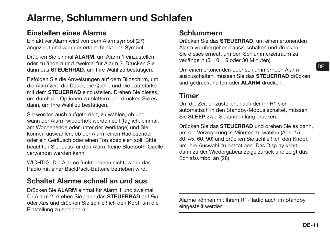 Alarme, schlummern und schlafen, Einstellen eines alarms, Schaltet alarme schnell an und aus | Schlummern, Timer | Ruark Audio R1 (mk3) User Manual | Page 51 / 160