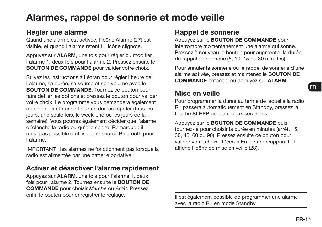 Alarmes, rappel de sonnerie et mode veille, Régler une alarme, Activer et désactiver l'alarme rapidement | Rappel de sonnerie, Mise en veille | Ruark Audio R1 (mk3) User Manual | Page 91 / 160