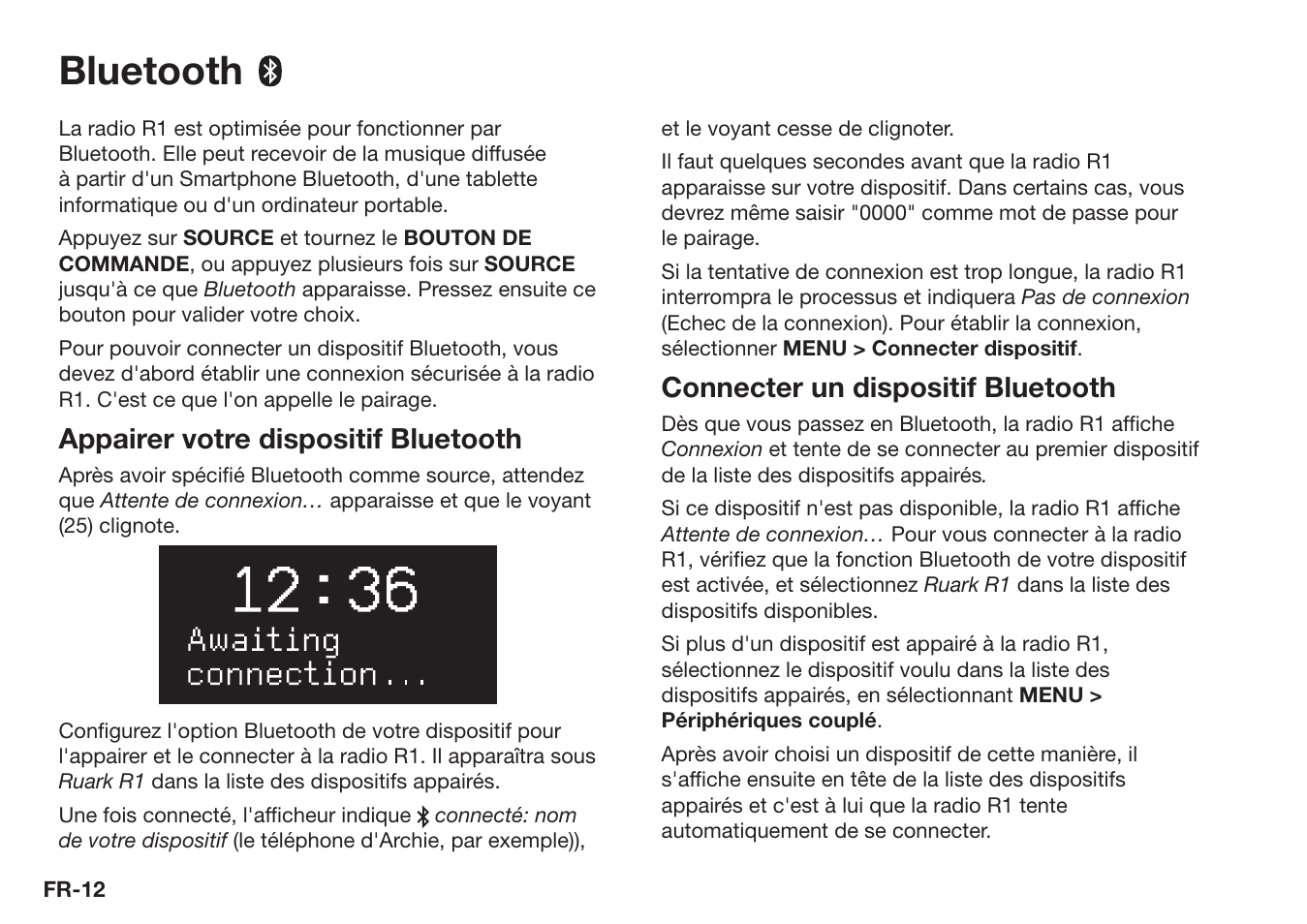 Bluetooth, Appairer votre dispositif bluetooth, Connecter un dispositif bluetooth | Ruark Audio R1 (mk3) User Manual | Page 92 / 160