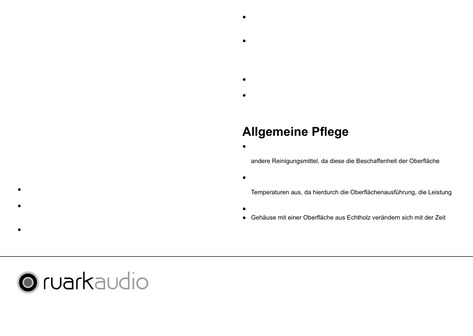 Garantie, Garantie bei erwerb im ausland, Achtung | Allgemeine pflege | Ruark Audio R1 (mk2) User Manual | Page 36 / 84