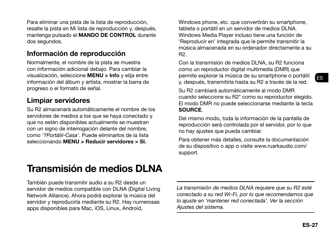 Transmisión de medios dlna, Información de reproducción, Limpiar servidores | Ruark Audio R2 (mk3) User Manual | Page 123 / 256