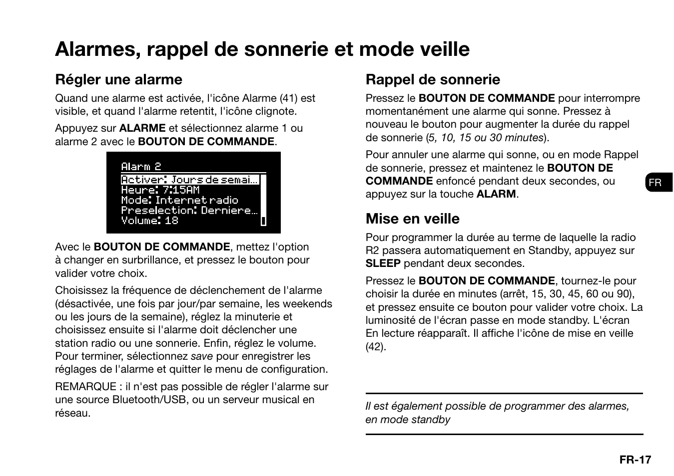 Alarmes, rappel de sonnerie et mode veille, Régler une alarme, Rappel de sonnerie | Mise en veille | Ruark Audio R2 (mk3) User Manual | Page 145 / 256