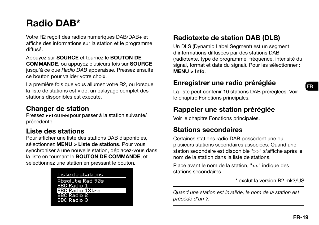 Radio dab, Changer de station, Liste des stations | Radiotexte de station dab (dls), Enregistrer une radio préréglée, Rappeler une station préréglée, Stations secondaires | Ruark Audio R2 (mk3) User Manual | Page 147 / 256