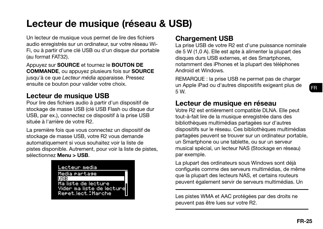 Lecteur de musique (réseau & usb), Lecteur de musique usb, Chargement usb | Lecteur de musique en réseau | Ruark Audio R2 (mk3) User Manual | Page 153 / 256