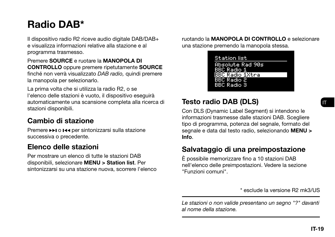 Radio dab, Cambio di stazione, Elenco delle stazioni | Testo radio dab (dls), Salvataggio di una preimpostazione | Ruark Audio R2 (mk3) User Manual | Page 179 / 256