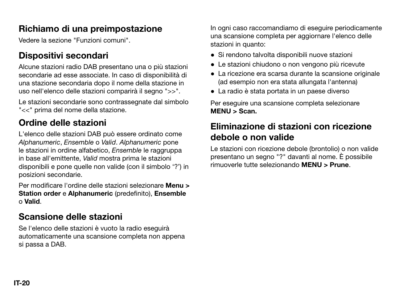 Richiamo di una preimpostazione, Dispositivi secondari, Ordine delle stazioni | Scansione delle stazioni | Ruark Audio R2 (mk3) User Manual | Page 180 / 256