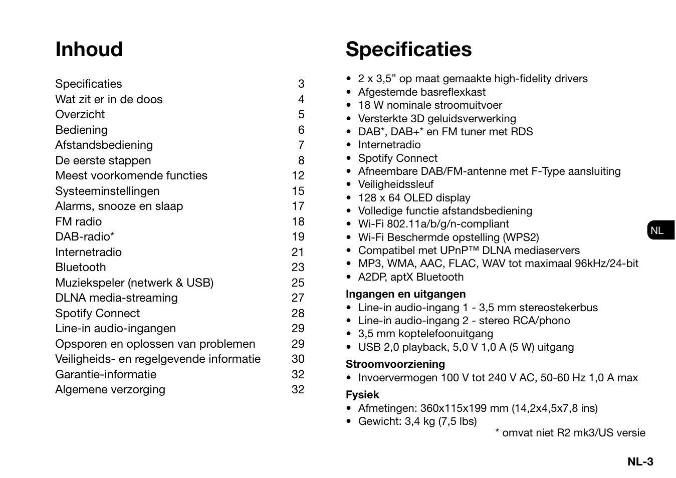 Specifi caties, Inhoud | Ruark Audio R2 (mk3) User Manual | Page 195 / 256