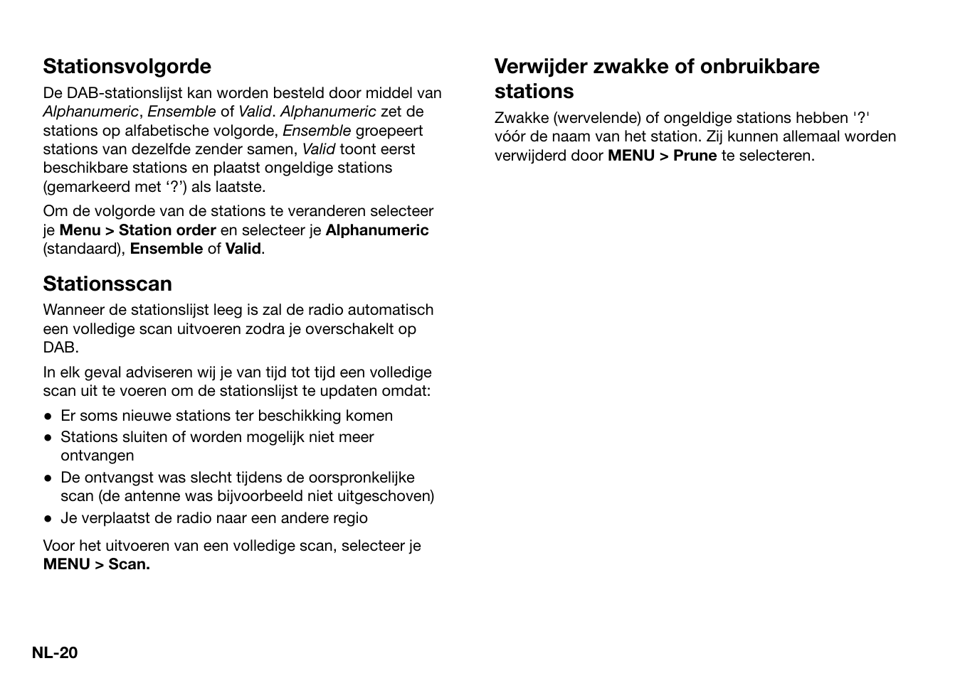 Stationsvolgorde, Stationsscan, Verwijder zwakke of onbruikbare stations | Ruark Audio R2 (mk3) User Manual | Page 212 / 256