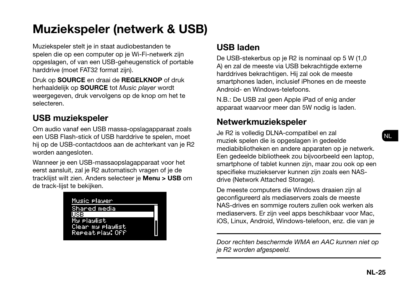 Muziekspeler (netwerk & usb), Usb muziekspeler, Usb laden | Netwerkmuziekspeler | Ruark Audio R2 (mk3) User Manual | Page 217 / 256