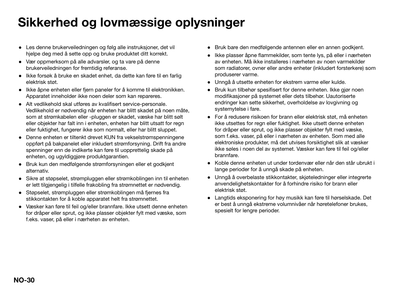 Sikkerhed og lovmæssige oplysninger, No-30 | Ruark Audio R2 (mk3) User Manual | Page 254 / 256