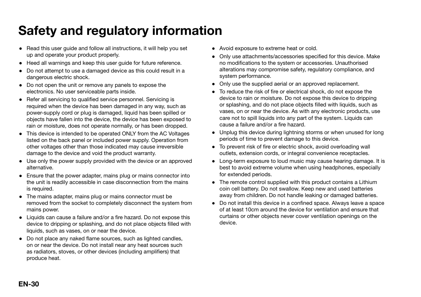 Safety and regulatory information, En-30 | Ruark Audio R2 (mk3) User Manual | Page 30 / 256