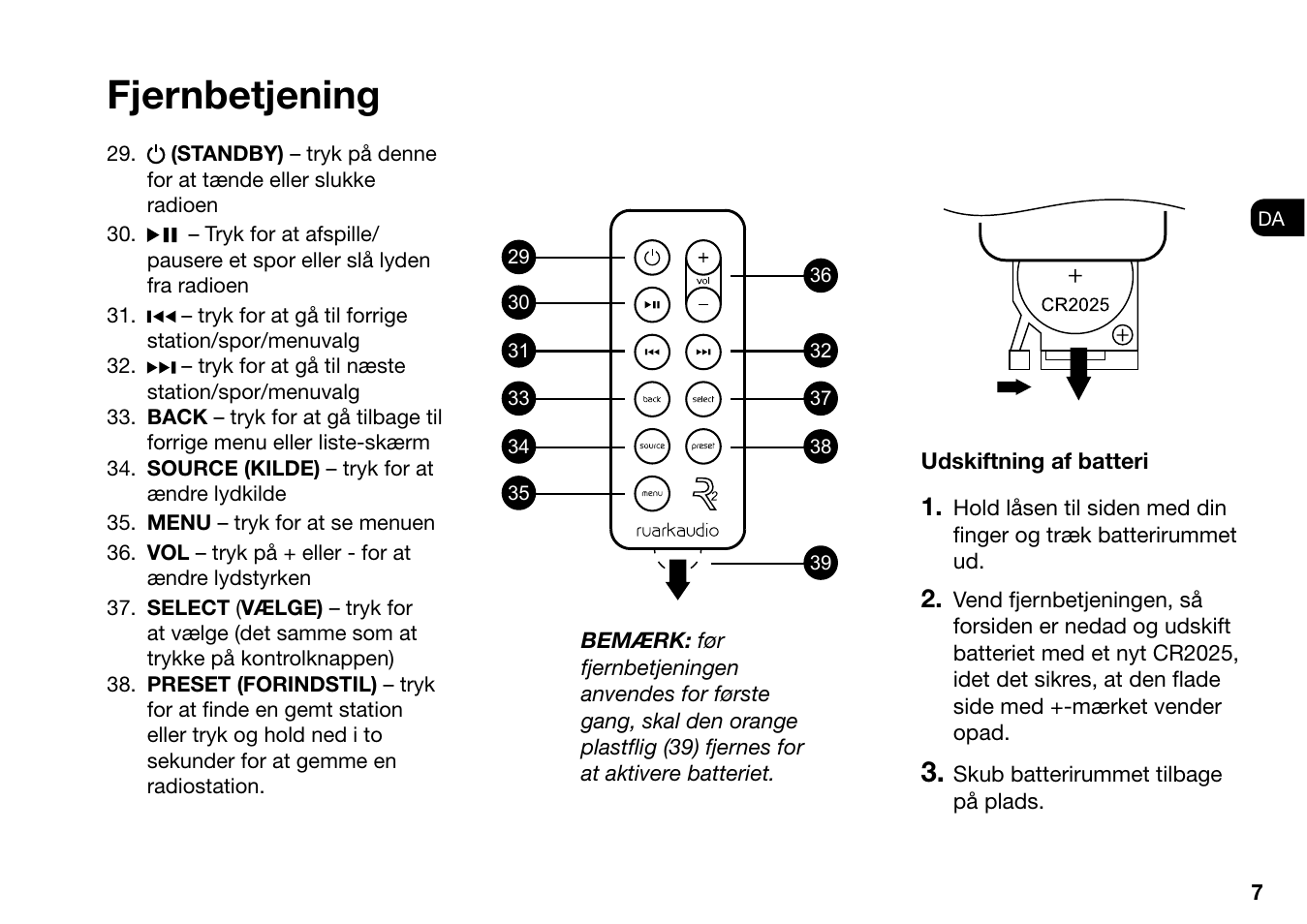 Fjernbetjening | Ruark Audio R2 (mk3) User Manual | Page 39 / 256