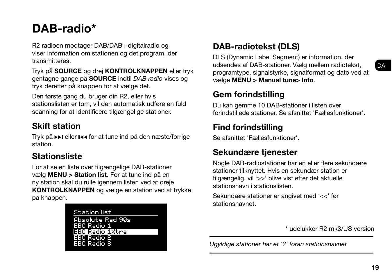 Dab-radio, Skift station, Stationsliste | Dab-radiotekst (dls), Gem forindstilling, Find forindstilling, Sekundære tjenester | Ruark Audio R2 (mk3) User Manual | Page 51 / 256