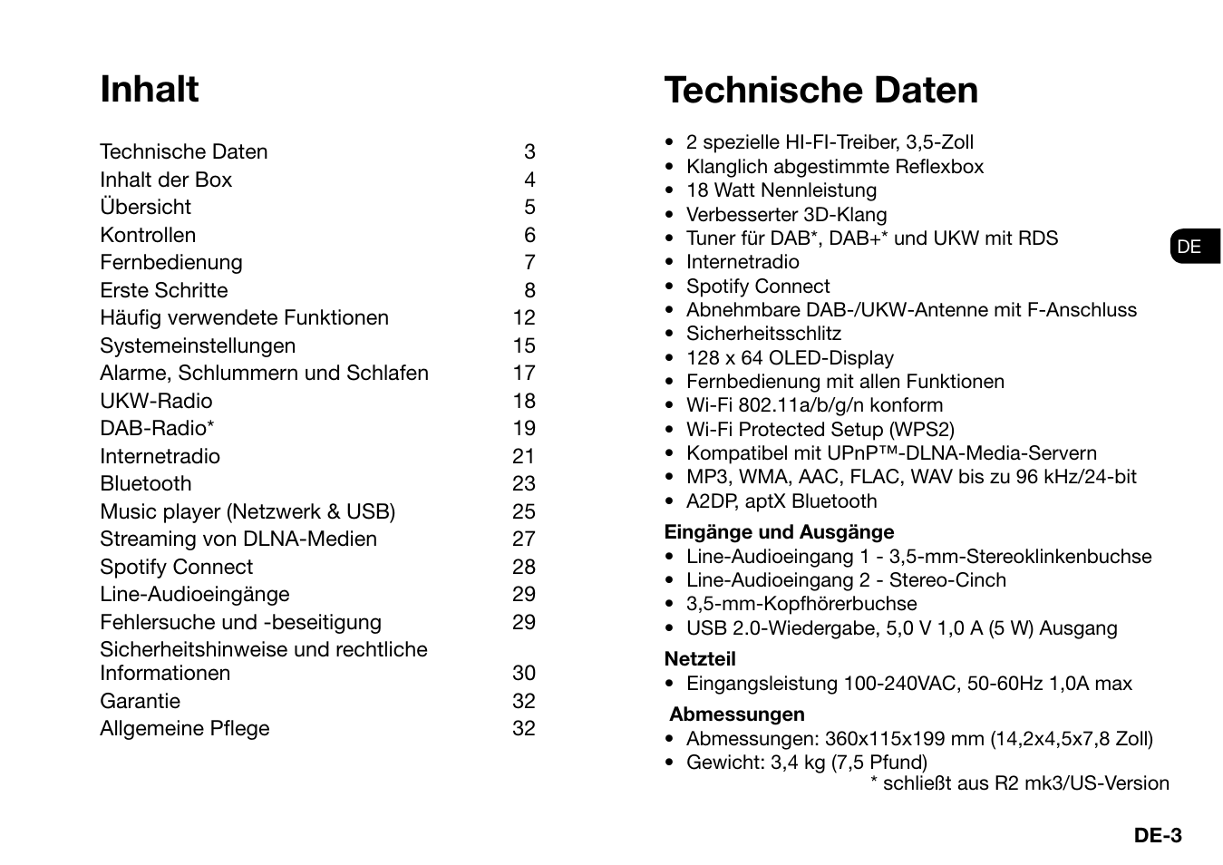 Inhalt, Technische daten | Ruark Audio R2 (mk3) User Manual | Page 67 / 256