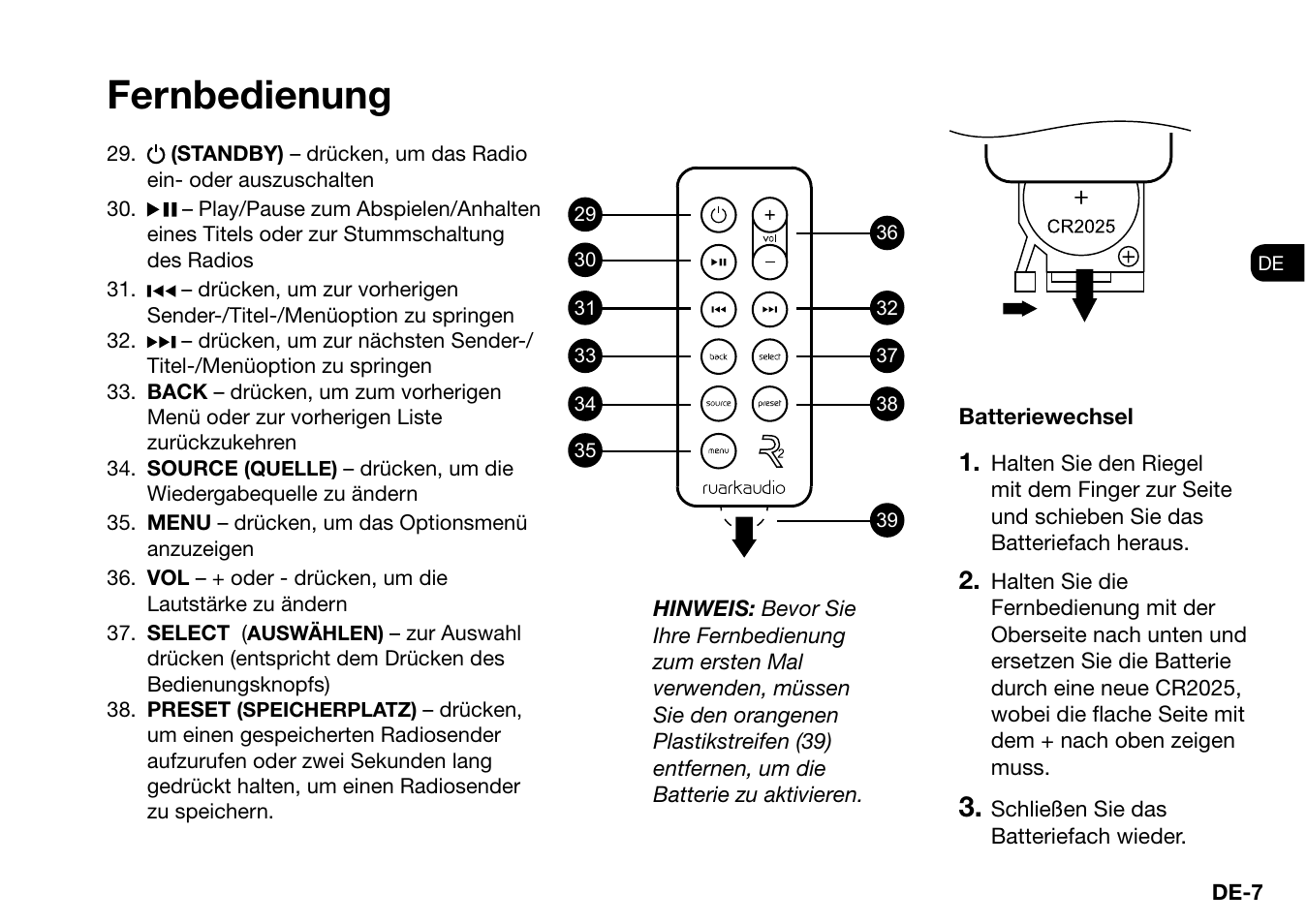 Fernbedienung | Ruark Audio R2 (mk3) User Manual | Page 71 / 256