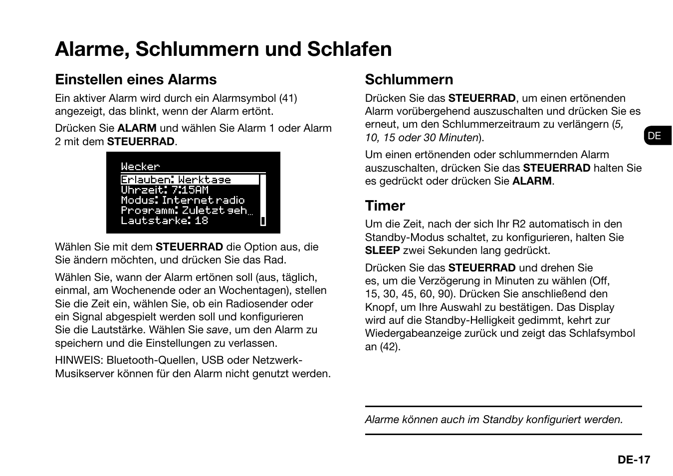 Alarme, schlummern und schlafen, Einstellen eines alarms, Schlummern | Timer | Ruark Audio R2 (mk3) User Manual | Page 81 / 256