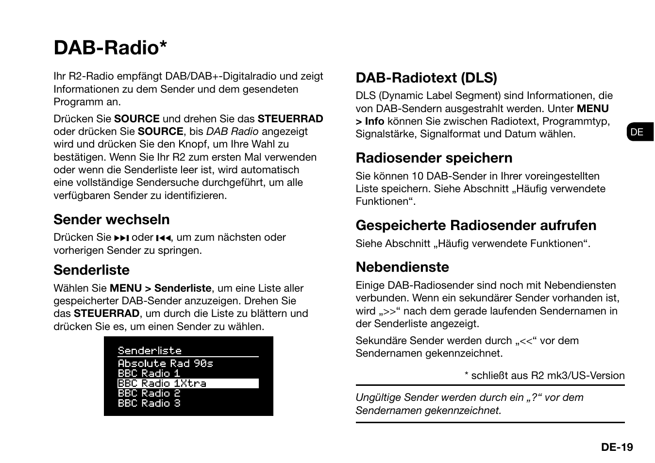 Dab-radio, Sender wechseln, Senderliste | Dab-radiotext (dls), Radiosender speichern, Gespeicherte radiosender aufrufen, Nebendienste | Ruark Audio R2 (mk3) User Manual | Page 83 / 256