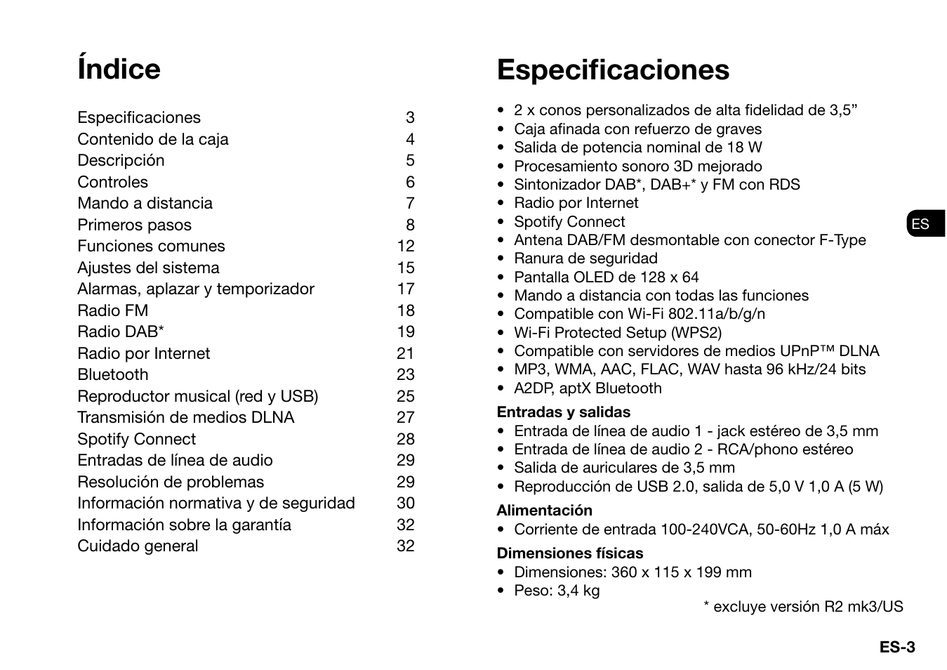 Índice, Especifi caciones | Ruark Audio R2 (mk3) User Manual | Page 99 / 256