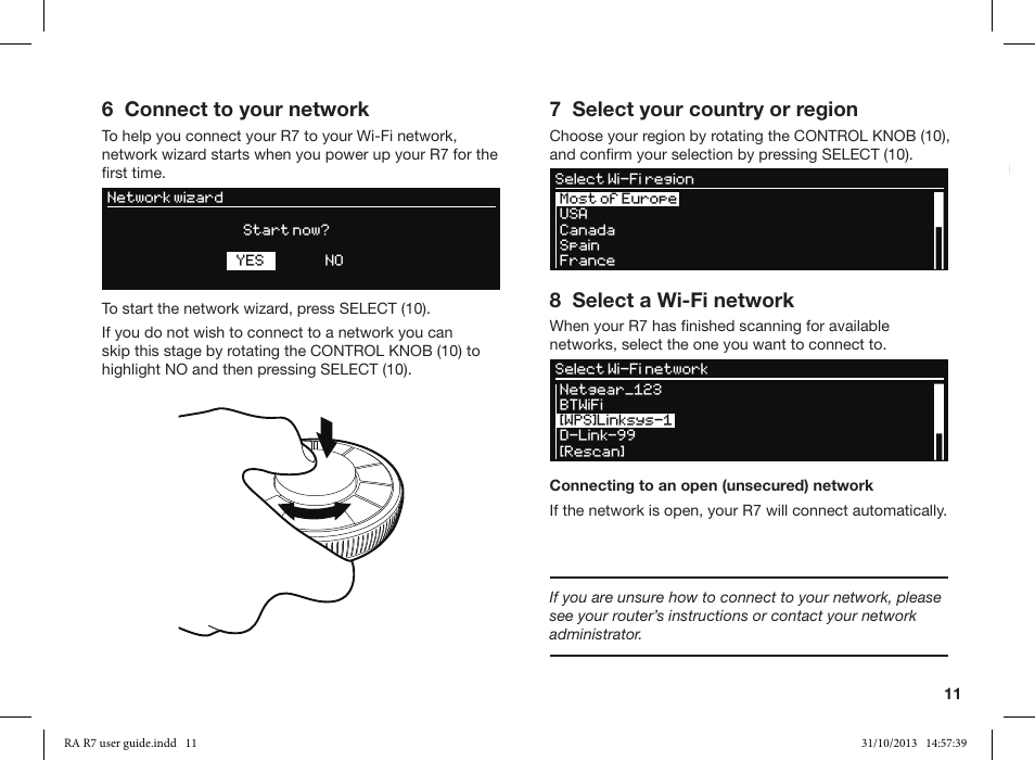 6 connect to your network, 7 select your country or region, 8 select a wi-fi network | Ruark Audio R7 User Manual | Page 11 / 32