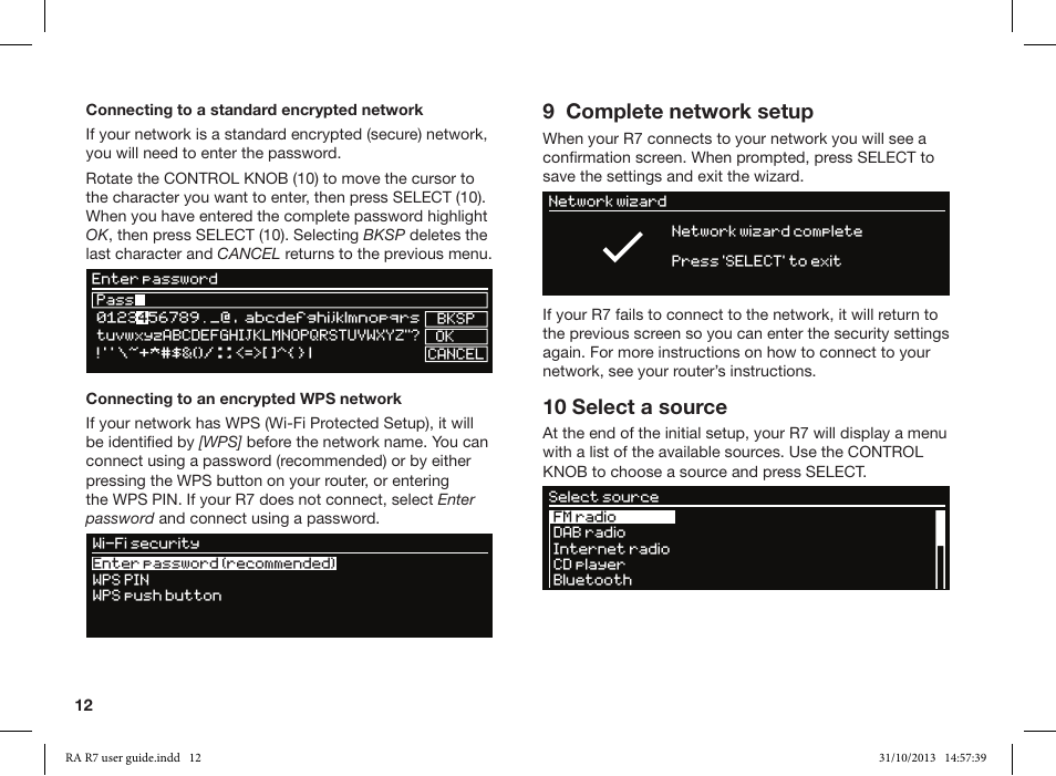 9 complete network setup, 10 select a source | Ruark Audio R7 User Manual | Page 12 / 32