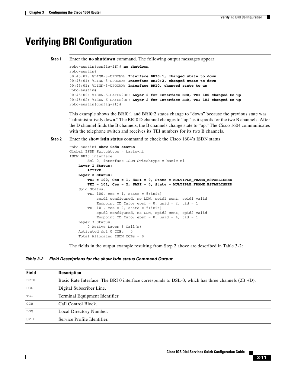 Verifying bri configuration | Cisco 1604 User Manual | Page 11 / 22