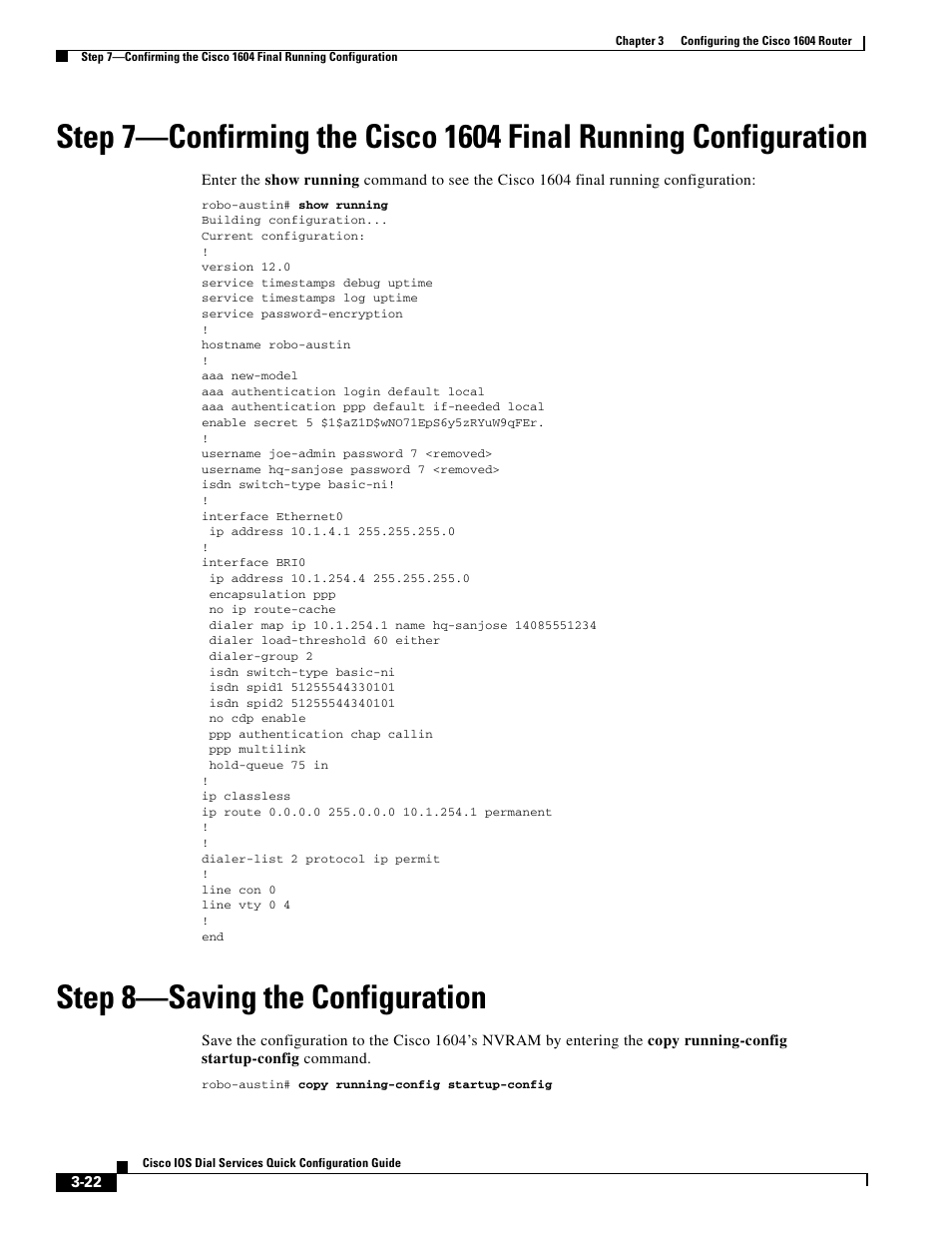 Step 8-saving the configuration, Step 8—saving the configuration | Cisco 1604 User Manual | Page 22 / 22